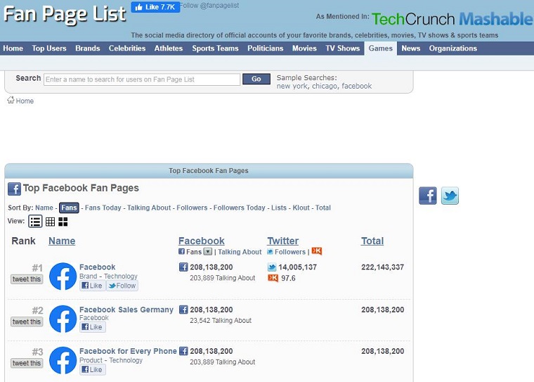 Fan Page List