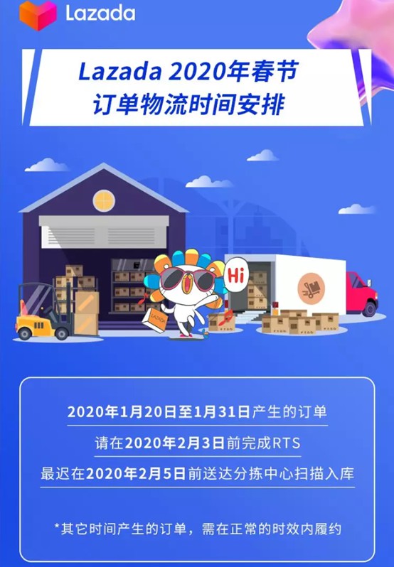 Lazada发布春节假期期间物流时间安排